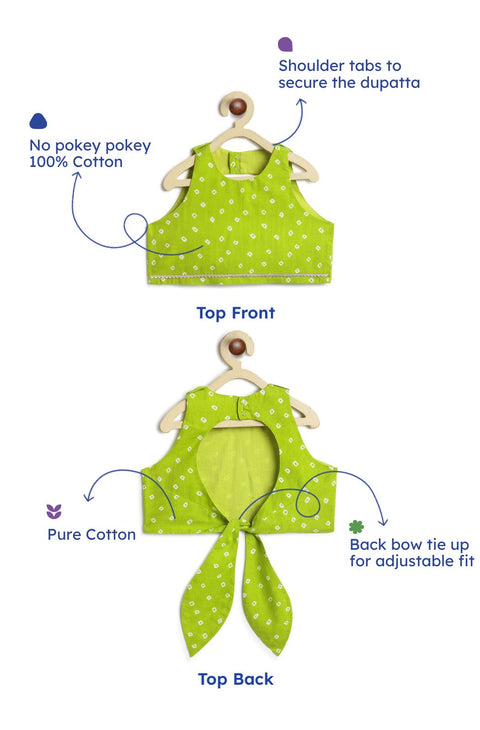 Pre-Order: Girl Bandhani Lehenga Set - Green