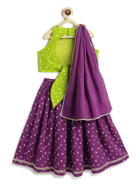 Pre-Order: Girl Bandhani Lehenga Set - Green