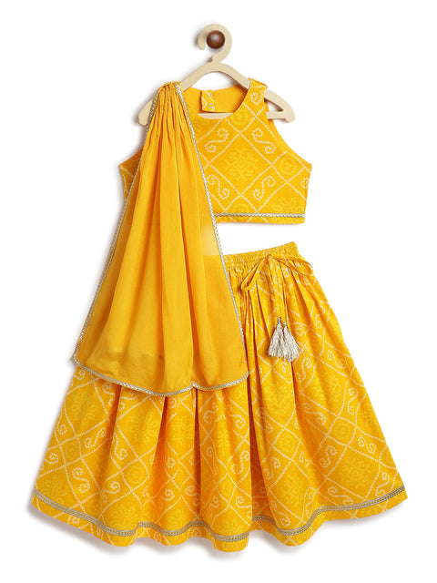 Pre-Order: Girl Bandhani Print Lehenga Set - Yellow