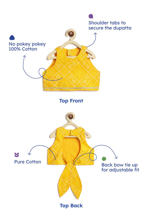 Pre-Order: Girl Bandhani Print Lehenga Set - Yellow