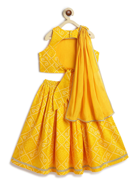 Pre-Order: Girl Bandhani Print Lehenga Set - Yellow