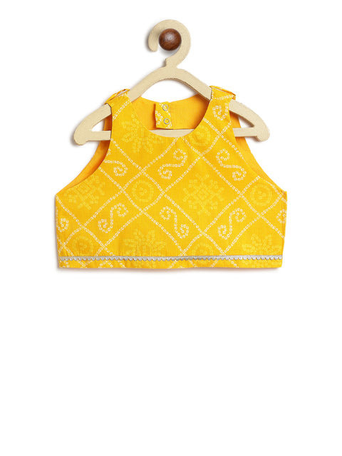 Pre-Order: Girl Bandhani Print Lehenga Set - Yellow