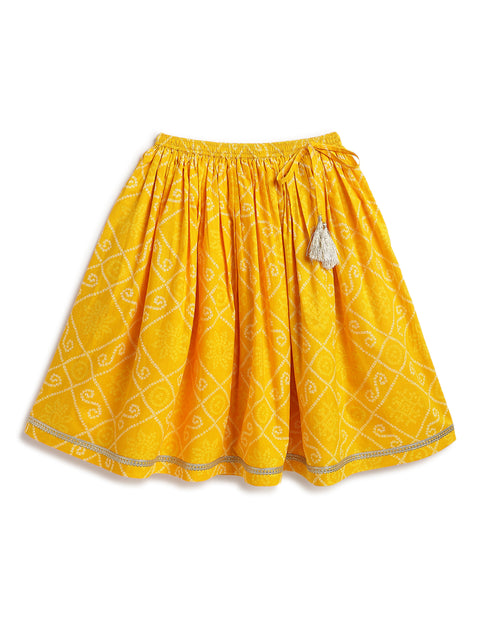 Pre-Order: Girl Bandhani Print Lehenga Set - Yellow