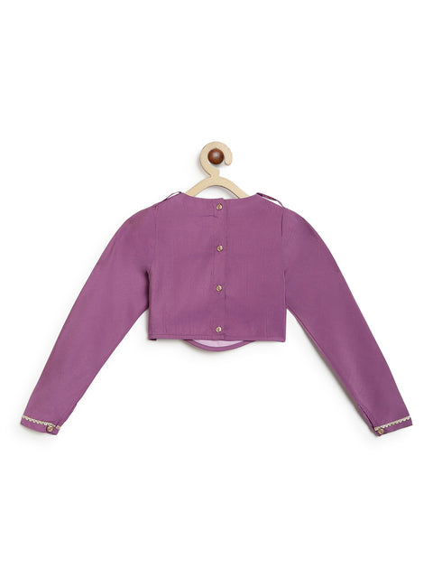 Pre-Order: Girl Brocade Lehenga Set-Purple