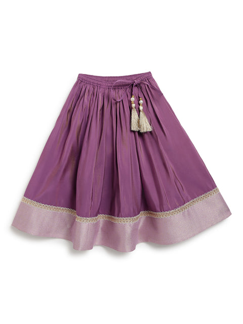 Pre-Order: Girl Brocade Lehenga Set-Purple