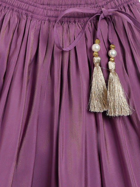 Pre-Order: Girl Brocade Lehenga Set-Purple