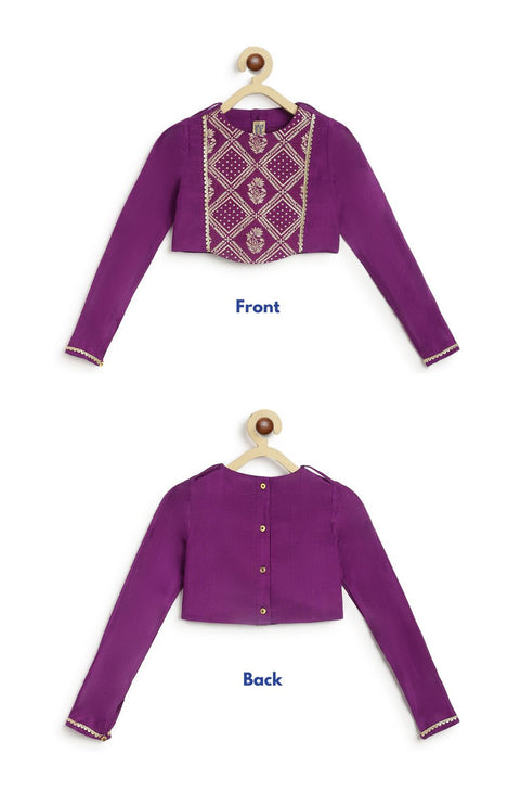 Pre-Order: Girl Regal Brocade Lehenga Set - Purple