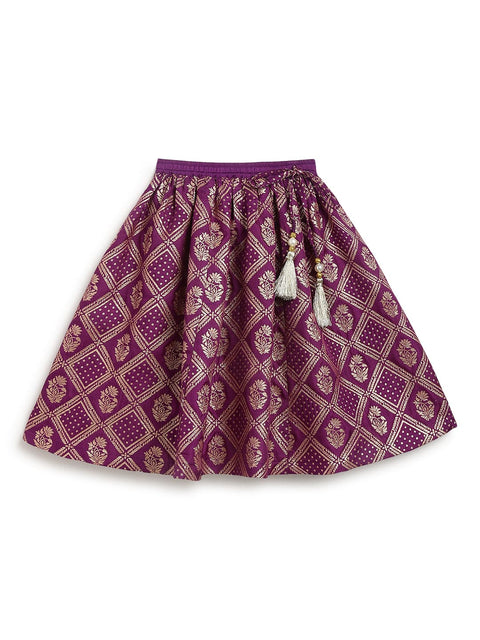 Pre-Order: Girl Regal Brocade Lehenga Set - Purple