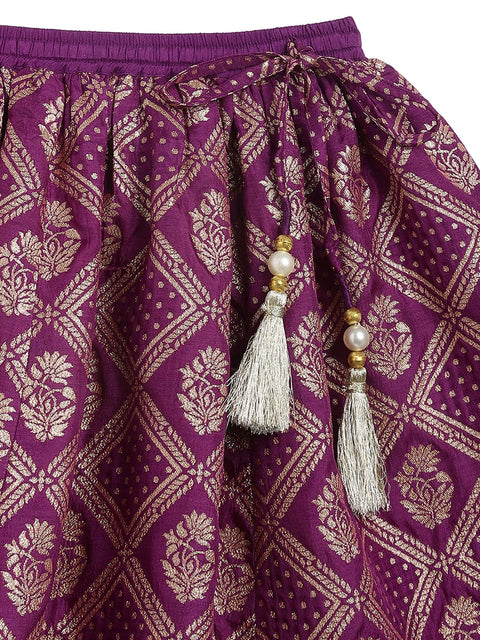 Pre-Order: Girl Regal Brocade Lehenga Set - Purple