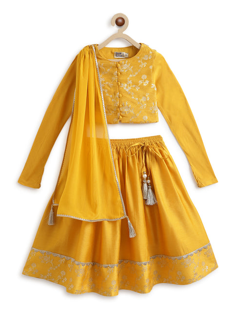 Pre-Order: Girl Noor Brocade Lehenga Set - Yellow