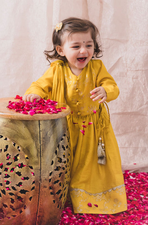 Pre-Order: Girl Noor Brocade Lehenga Set - Yellow