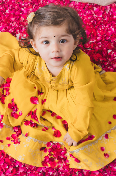 Pre-Order: Girl Noor Brocade Lehenga Set - Yellow