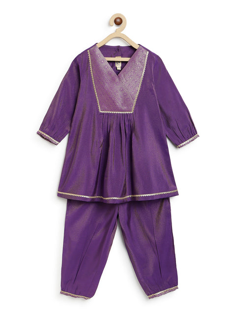 Pre-Order: Girl Brocade Suit Set-Purple