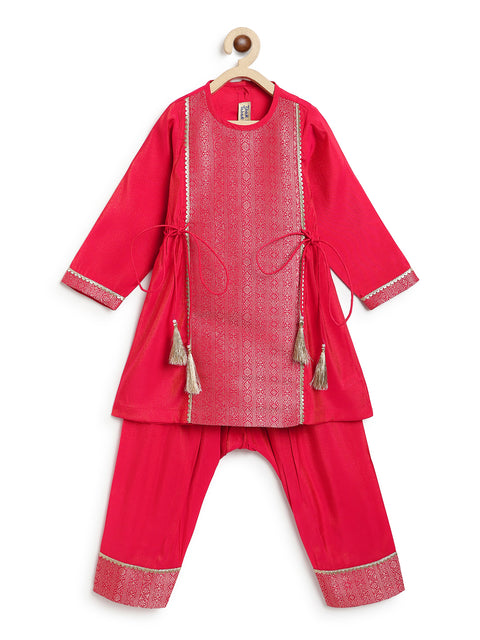 Pre-Order: Girl Brocade Suit Set-Red