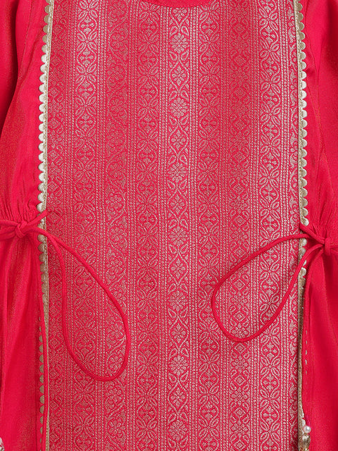 Pre-Order: Girl Brocade Suit Set-Red