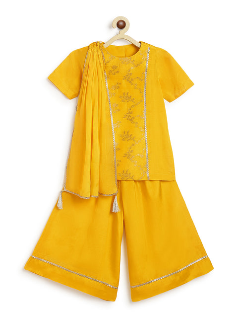 Pre-Order: Girl Golden Glow Brocade Suit Set - Yellow