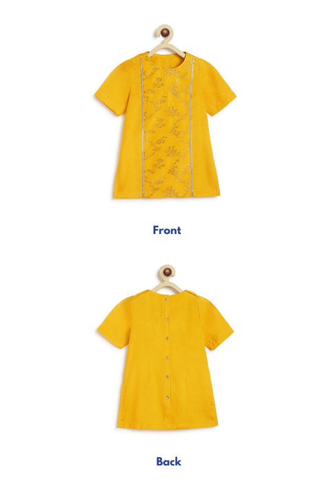 Pre-Order: Girl Golden Glow Brocade Suit Set - Yellow