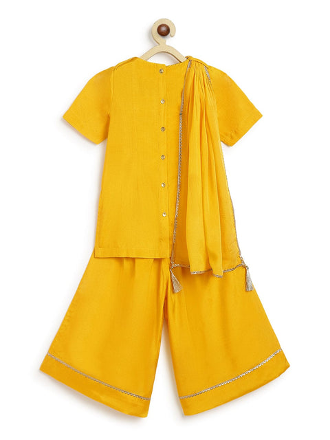 Pre-Order: Girl Golden Glow Brocade Suit Set - Yellow