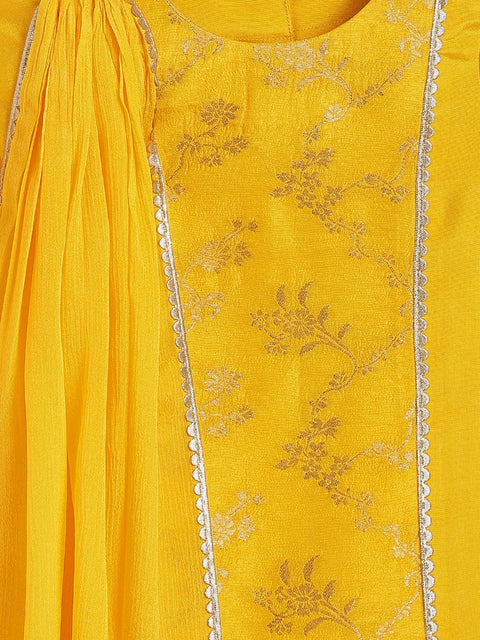 Pre-Order: Girl Golden Glow Brocade Suit Set - Yellow