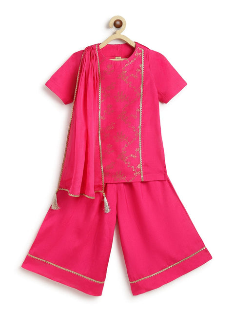 Pre-Order: Girl Fuchsia Bloom Brocade Suit Set - Pink