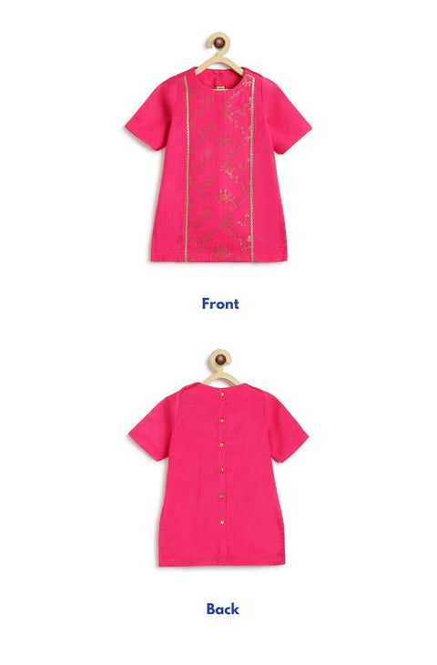 Pre-Order: Girl Fuchsia Bloom Brocade Suit Set - Pink