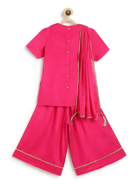 Pre-Order: Girl Fuchsia Bloom Brocade Suit Set - Pink