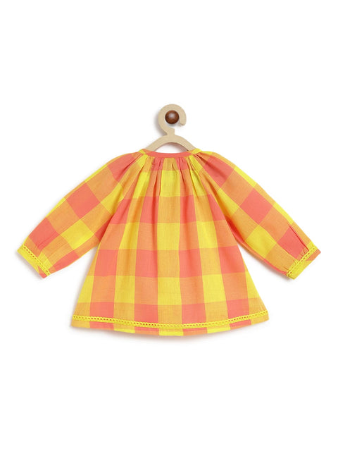 Girl Chirpy Checks Jhabla Set-Yellow