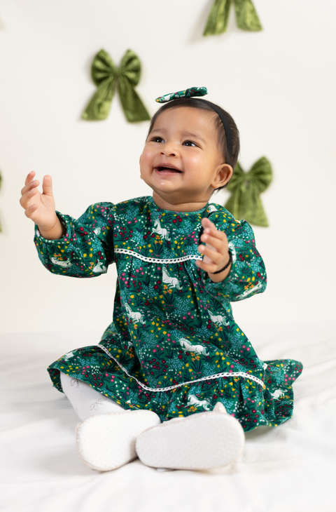 Pre-Order: Girl Corduroy Dress-Green