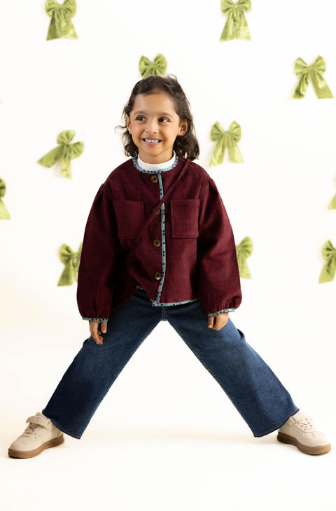 Pre-Order:  Girl Corduroy Jacket-Maroon
