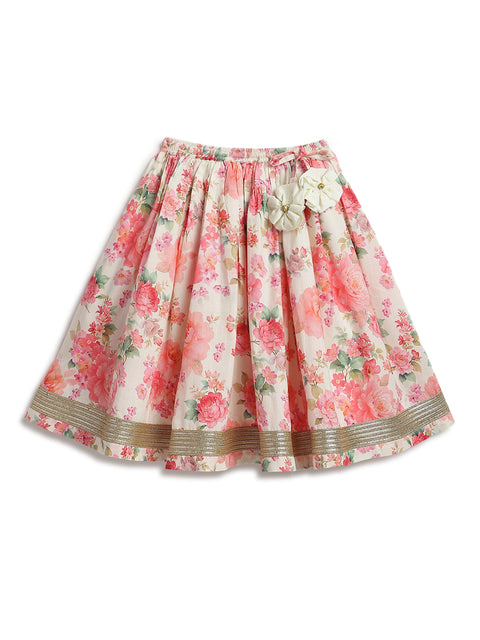 Pre-Order: Girl Floral Embroidery Lehenga Set - Cream