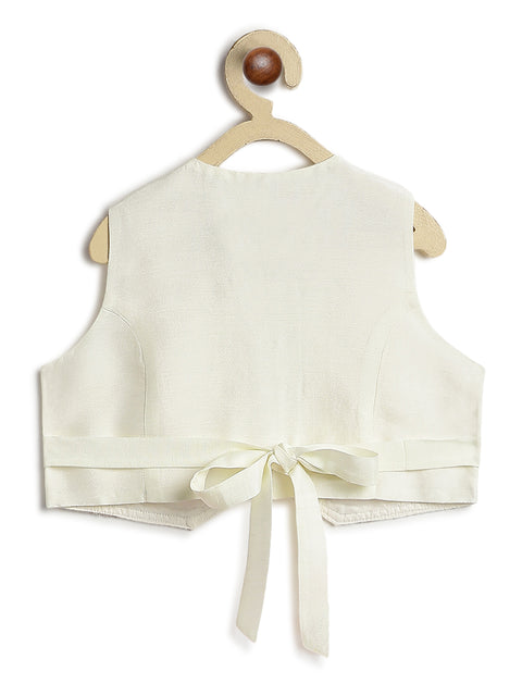 Pre-Order: Girl Floral Print Lehenga Set - Cream