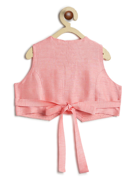 Pre-Order: Girl Floral Print Lehenga Set - Pink