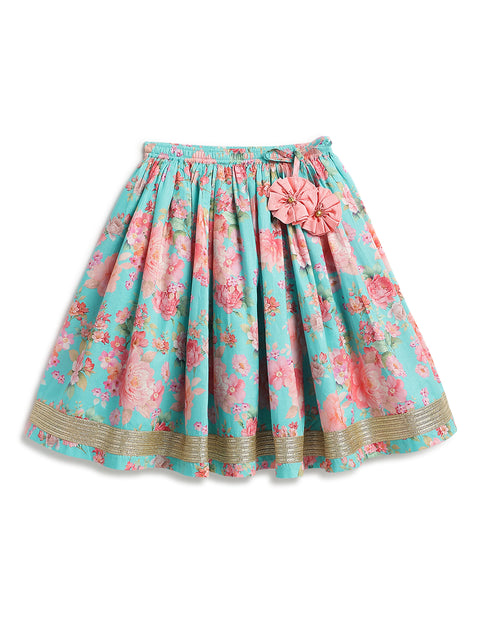 Pre-Order: Girl Floral Print Lehenga Set - Pink