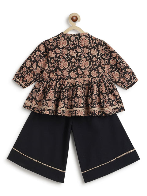 Pre-Order:  Girl Floral Print Top Set-Black
