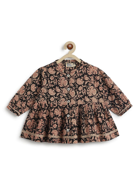 Pre-Order:  Girl Floral Print Top Set-Black