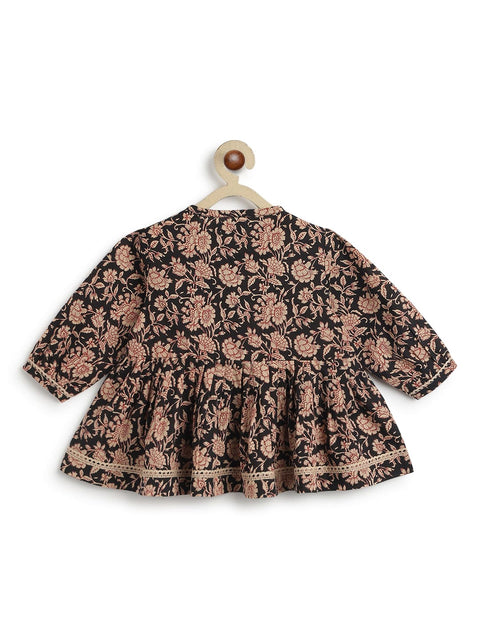 Pre-Order:  Girl Floral Print Top Set-Black
