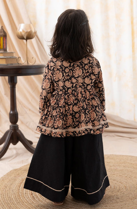 Pre-Order:  Girl Floral Print Top Set-Black