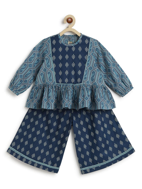 Pre-Order:  Taber Girl Geometric Print Top Set-Blue