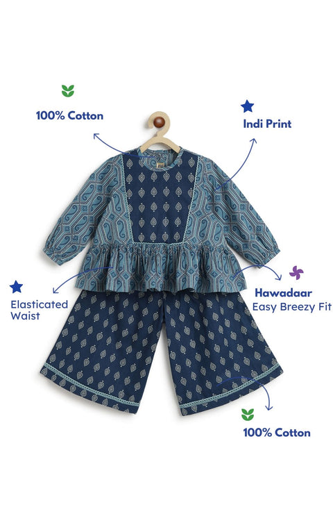 Pre-Order:  Taber Girl Geometric Print Top Set-Blue