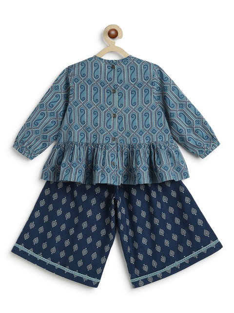 Pre-Order:  Taber Girl Geometric Print Top Set-Blue