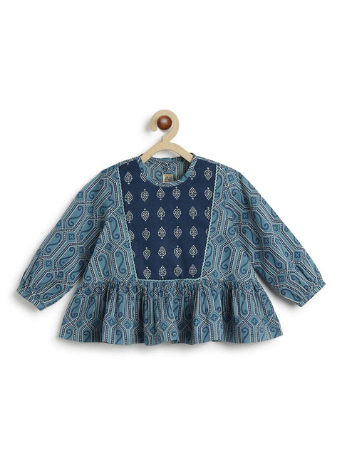 Pre-Order:  Taber Girl Geometric Print Top Set-Blue