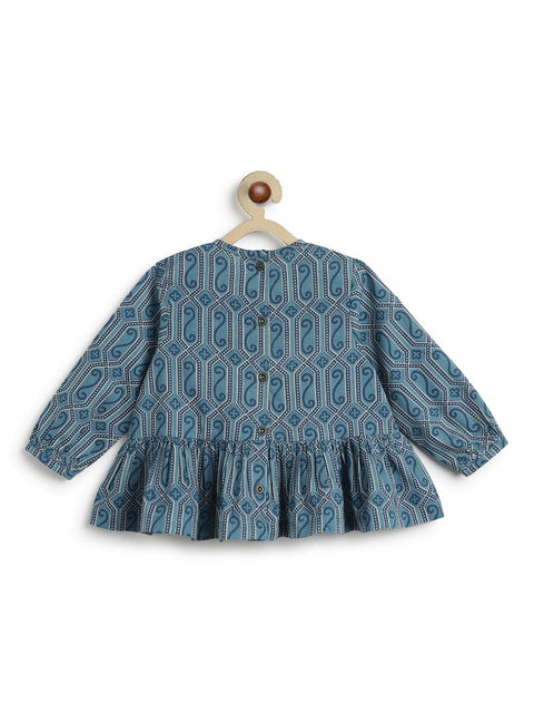 Pre-Order:  Taber Girl Geometric Print Top Set-Blue