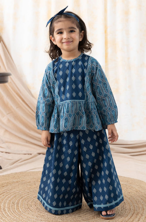 Pre-Order:  Taber Girl Geometric Print Top Set-Blue