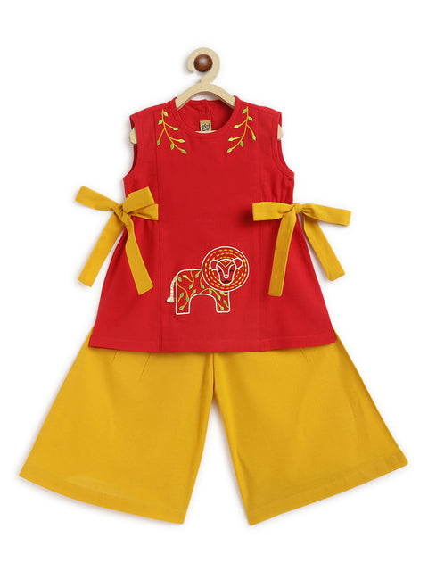 Girl Lion Top Set - Red