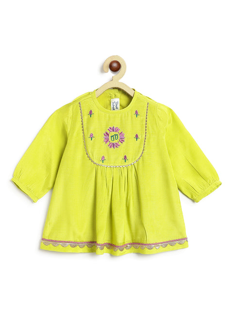 Pre-Order: Girl Lotus Embroidery Suit Set-Green
