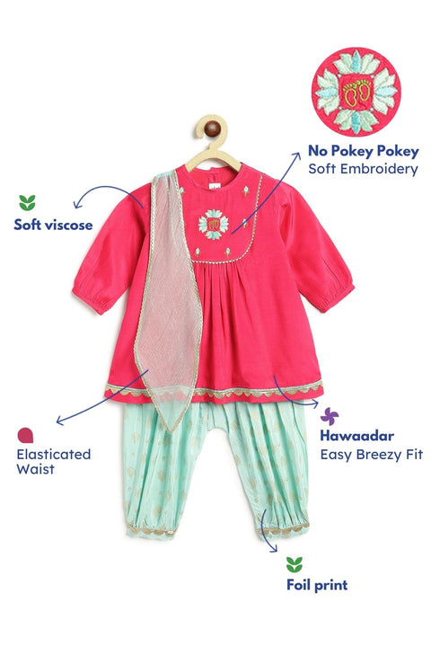 Pre-Order: Girl Lotus Embroidery Suit Set-Pink