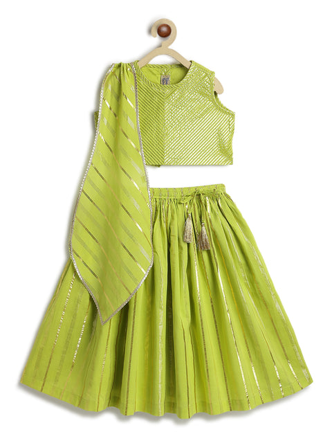 Pre-Order: Girl Lurex Lehenga Set - Green