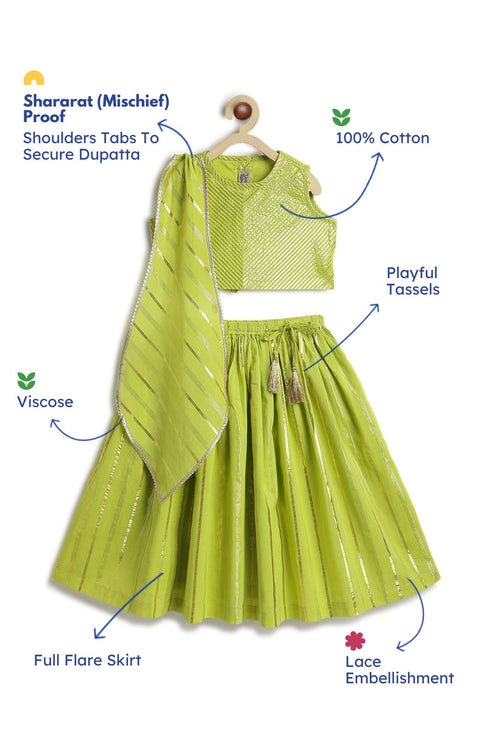 Pre-Order: Girl Lurex Lehenga Set - Green