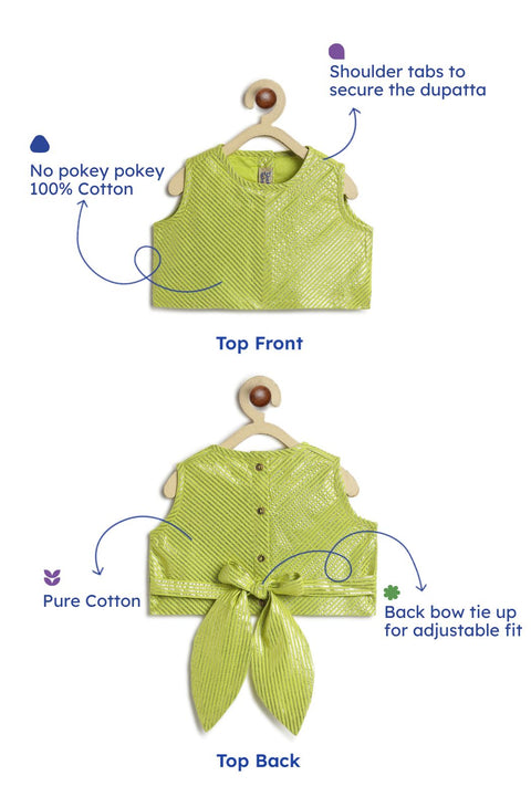 Pre-Order: Girl Lurex Lehenga Set - Green