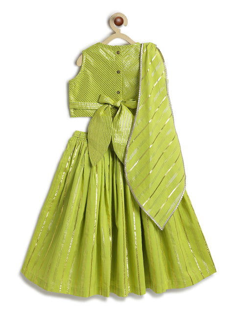 Pre-Order: Girl Lurex Lehenga Set - Green
